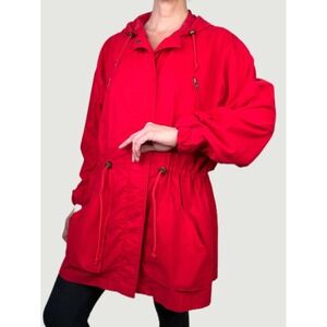 Nordstrom Vintage 90s Red Hooded Drawstring Waist‎ Anorak Rain Jacket Hood S
